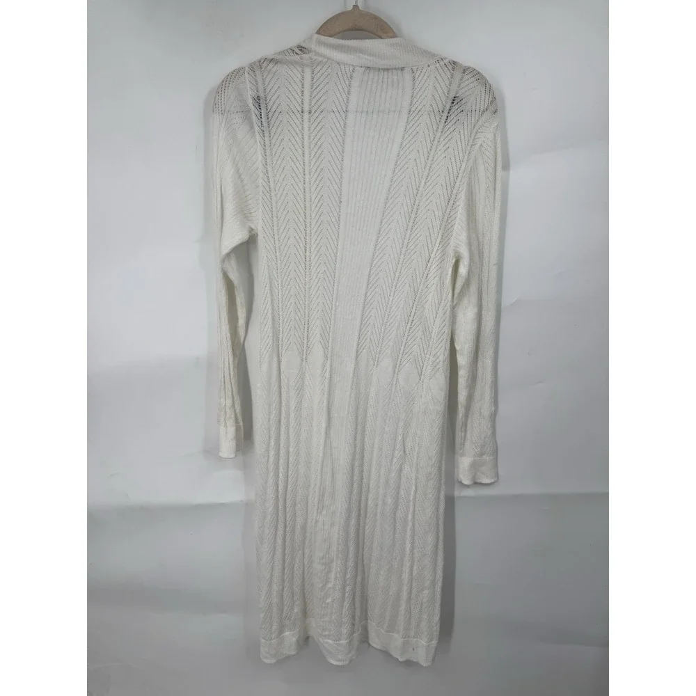 T Tahari Lightweight Open Long Cardigan Sweater Women Small White Whimsical